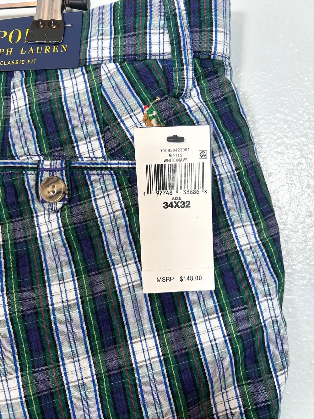 NWT Polo Ralph Lauren Tartan Plaid Classic Fit Seersucker Flat Front Pants